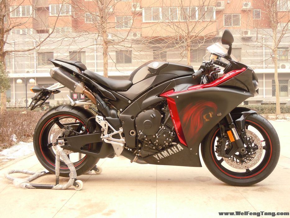 2009雅马哈YZF-R1，哑黑色骷髅，改装排气 图片 2